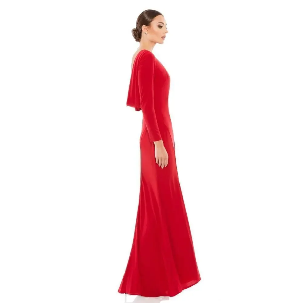 Ieena for Mac Duggal 25929 Dress Long Sleeve Cowl Back Jersey Gown NWT Red 10